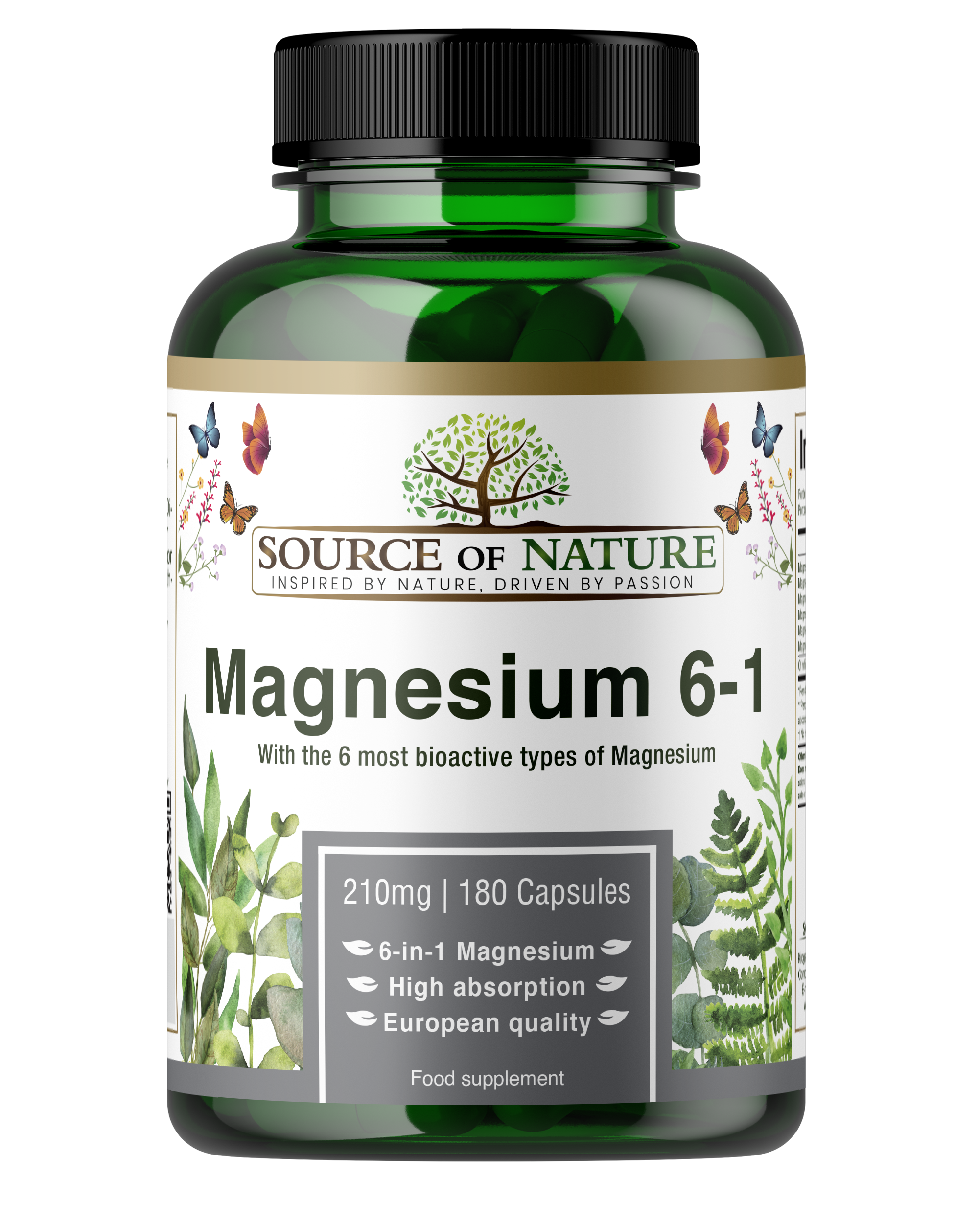 6-in-1 Magnésium 420mg | 180 Capsules | Approvisionnement de 3 mois - Source of Nature